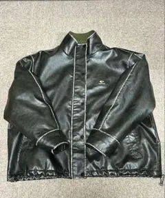 地底人　レザー・フリースコンビジャケット　ドローコード付き