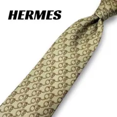 HERMES エルメス ネクタイ シルク チェーン 錨 総柄 ベージュのサムネイル