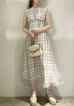 ノースリーブ チェック柄 ロングワンピース