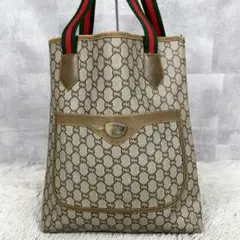 A4可 美品 OLD GUCCI PVC トートバッグ 茶 シェリーライン GG
