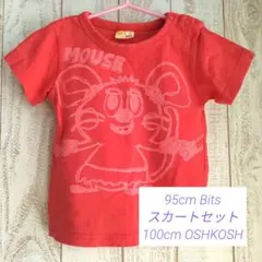 95ビッツTシャツ　100オシュコシュスカート　夏　半袖　赤　ネイビーのサムネイル