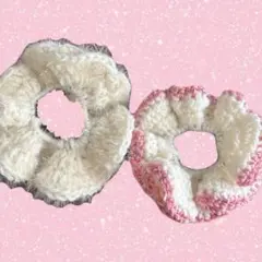 ハンドメイド シュシュ 編み物 ヘアアクセサリー