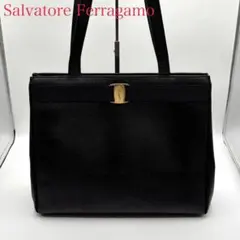 【美品】サルヴァトーレフェラガモ トートバッグ レザー ヴァラリボン A4 黒