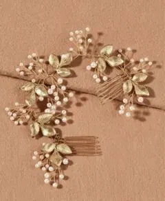 髪飾り　ヘアアクセサリー　結婚式　パールリーフ デコレーション ヘッドアクセ