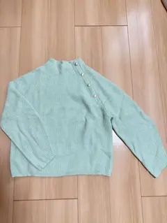 ゴールドボタンが可愛い♡ミントグリーン リブ編み セーター