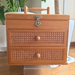 레트로 木製 竹細工 チェスト 裁縫箱 コスメボックス 引き出し Y-WOOD