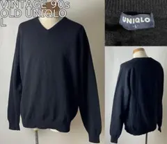 90s 紺タグ UNIQLO オールド ユニクロ Vネック ニット L ブラック