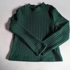 ダークグリーン リブ編み ハイネックニット