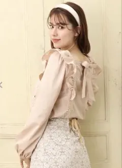 イング　アラマンダ　フリルレースリボンブラウス 長袖 ピンク