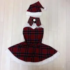 サンタ サンタクロース コスプレ衣装帽子赤黒チェック クリスマス