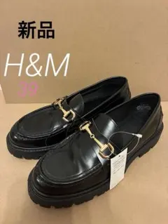 新品　H&M ビットローファー　ブラック　ゴールドチェーン　39