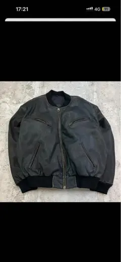本革　ボンバージャケット　レザージャケット　古着　ブラック　ダークブラウ