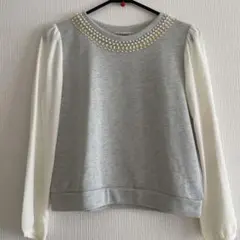 ミッシュマッシュ　トップス　ショート丈　シースルー シフォン　長袖　ビジュー