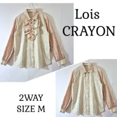 新品 Lois CRAYON ボウタイギャザーストライプブラウス SIZE Mのサムネイル