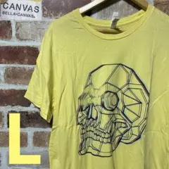 B132 CANVAS 古着 ビックプリントTシャツ スカル 骸骨 イエローT