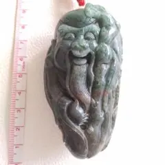 天然石 彫刻 寿老人 翡翠風 根付 縁起物