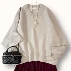 美品♪ギャルリーヴィー M相当 ファインウール クルーネックニット ライトグレー