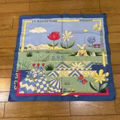 エルメス　コットン 春の花とウサギのイラスト スカーフ