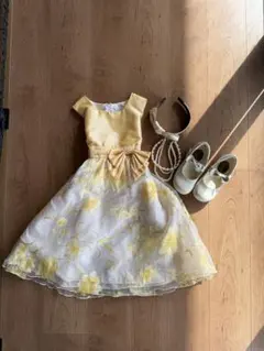 花柄フレアドレス 130cm シューズ20㎝　発表会　結婚式