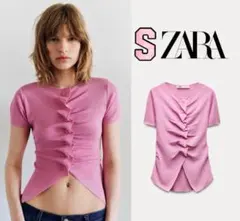 新品ZARA 美シルエット♪ ドレープ フロントボタン トップス S ラスト1点のサムネイル