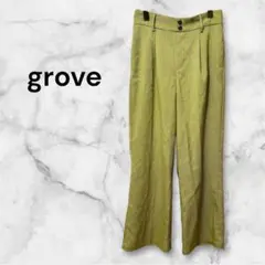 grove ワイドパンツ 美品 L チェック柄 大人女子 グリーン 通勤 557