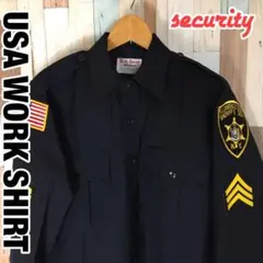 美品　USA WORK SHIRT 両肩ワッペン付　セキュリティ　ビンテージのサムネイル