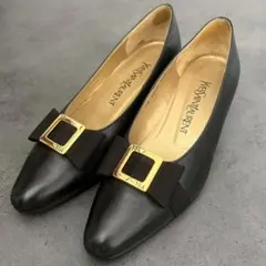 Yves Saint Laurent リボン　YSLロゴ レザー　パンプス　黒