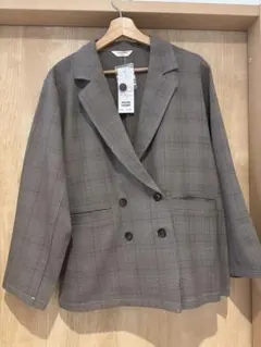 グレー系チェック ダブルボタン テーラードジャケット