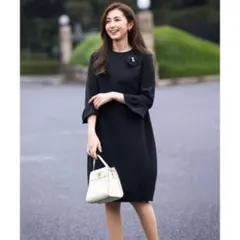 美品　組曲　コンフォータブルドレープフリル ワンピース　ネイビー系