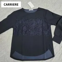 CARRIERE キャリール　フロントレースカットソーブラウス　ネイビー　S
