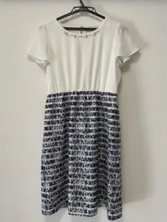 anySiS綺麗目ワンピースビジュー付き春夏にレースホワイト×ネイビー