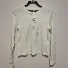 UNIQLO リブヘンリーネックT オフホワイト M