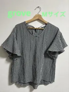 【grove】グローブ ギンガムチェック バックリボン ブラウス 半袖のサムネイル