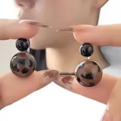 新品　ブラウン・ブラック ボール型フープ　ピアス　韓国風