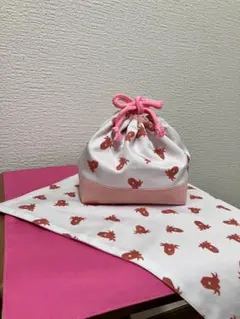 【ハンドメイド】タコさんウインナー柄の巾着弁当袋とランチョンマット2枚のセット