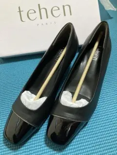 テーン tehen スクエアトゥ・コンビパンプス　ブラック24.5cm 新品