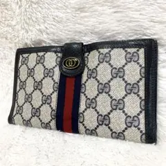 ✨良品✨グッチ オールドグッチ 長財布 ネイビー GG シェリーライン PVC