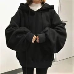 新品 韓国 パーカー オルチャン 黒 シンプル オーバーサイズ 無地 大きめ