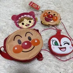 アンパンマン フェイスショルダーバッグ ポシェット サイフ　赤 日本製