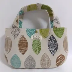 ハンドメイド♪　ご近所バッグ　/　miniトートバッグ　北欧風リーフ柄♪