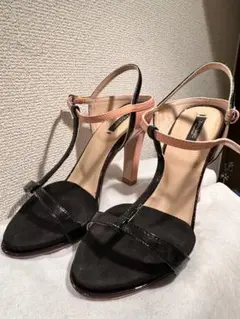 ZARA ハイヒールサンダル　バイカラー　ブラック　ピンク