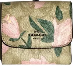 【美品】COACH コーチ 3つ折り財布 シグネチャー フローラル 花柄