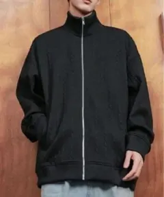 新品❣️メンズ ジャカード ジップアップ ジャケット ブラック　秋冬　アウター　Lのサムネイル