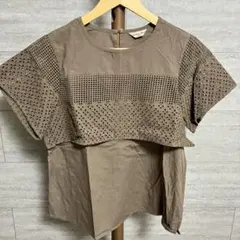 Samansa Mos2 レース切替ブラウス ブラウン フリーサイズ ゆったり