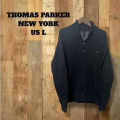 カットソー長袖Tシャツショールカラーヘンリーネック無地ブラックL古着ノームコア