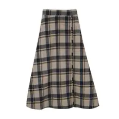 RANAN（ラナン） チェック柄ラップ風台形スカート （ベージュ）