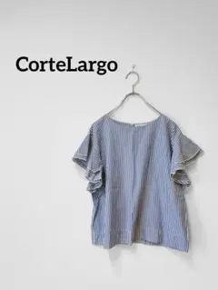 CorteLargo フリルスリーブ ストライプブラウス M ブルー 半袖のサムネイル