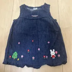 MIKI HOUSE FIRST デニムワンピース うさぎ 刺繍のサムネイル