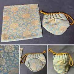 茶道具 中次 仕覆 古帛紗セット 二重蔓唐草牡丹 西陣織 新品未使用