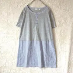 シーナデルレイ／カットソー チュニック 半袖 トップス M ストライプ 綿混